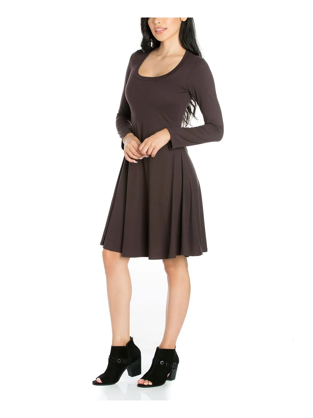 Женское классическое расклешенное мини-платье с длинными рукавами 24seven Comfort Apparel — изображение 3 из 4, коричневый