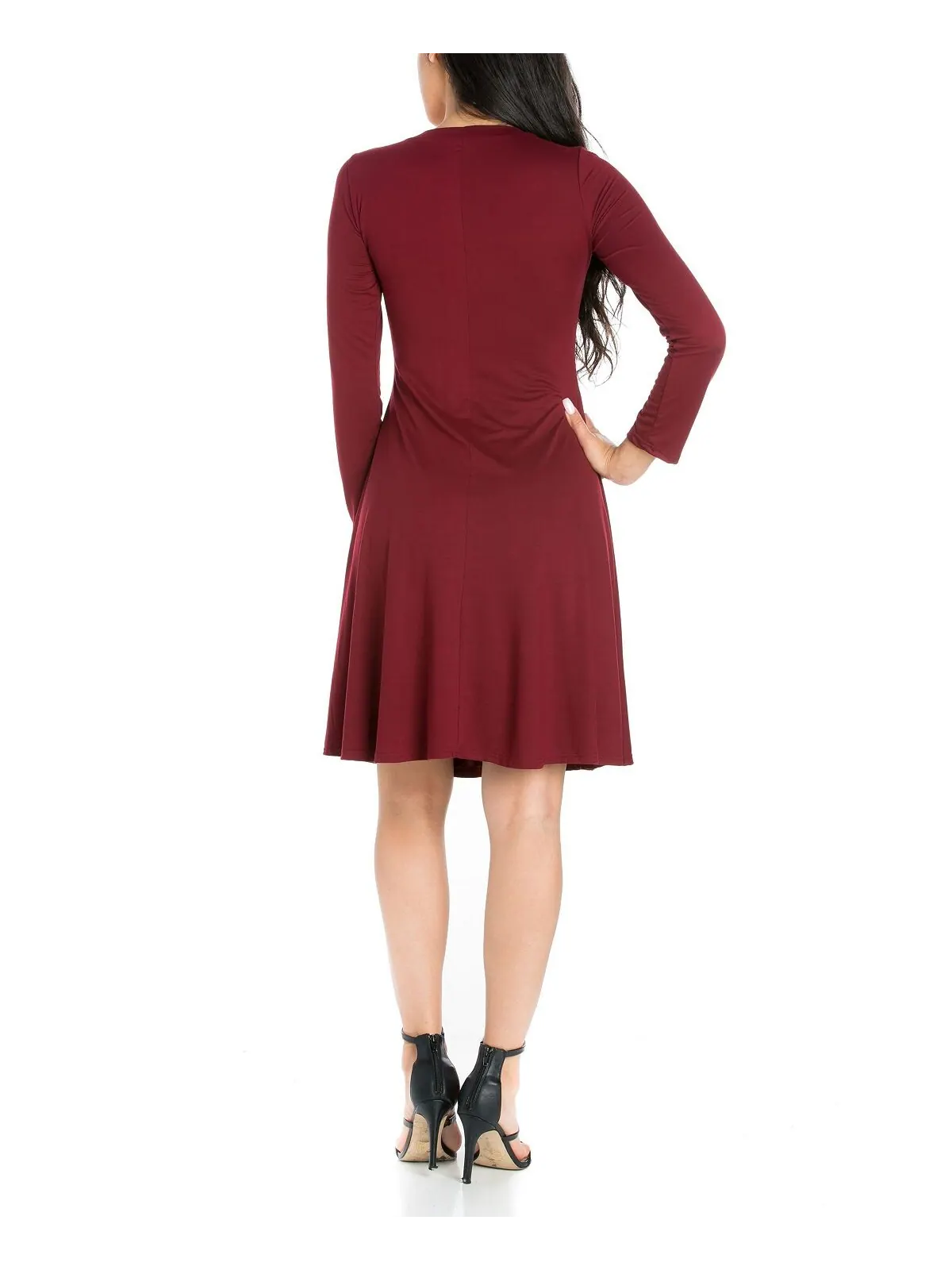 Женское классическое расклешенное мини-платье с длинными рукавами 24seven Comfort Apparel — изображение 2 из 4, красный