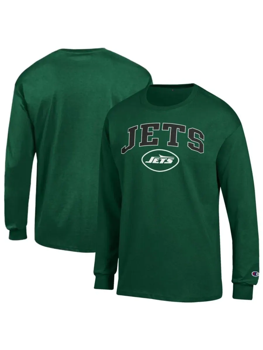 Футболка с длинным рукавом с принтом Arch Over Logo New York Jets Champion — изображение 1 из 3, зеленый