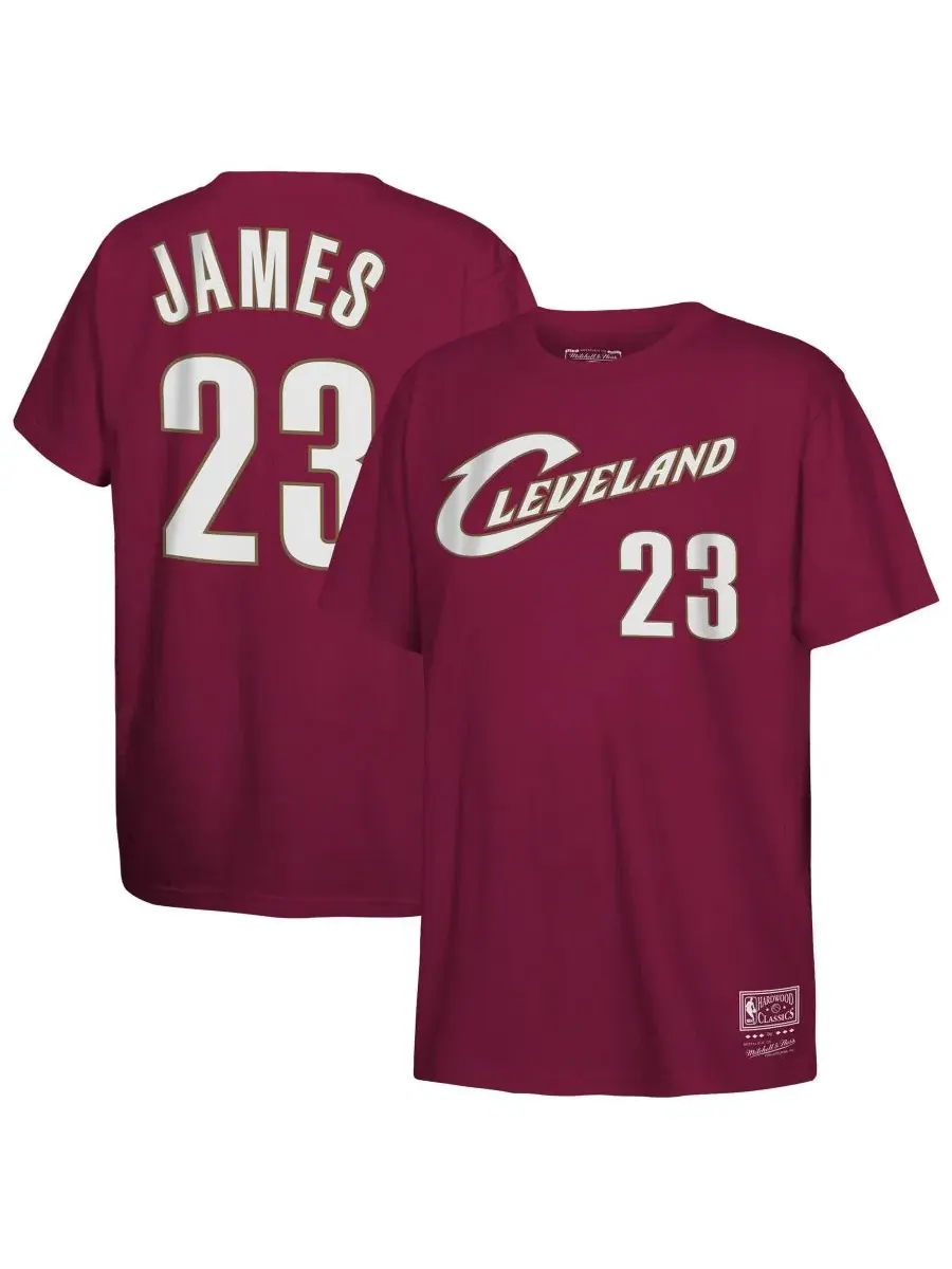 Футболка с принтом LeBron James Wine Cleveland Cavaliers Hardwood Classics Name and Number Mitchell — изображение 1 из 3