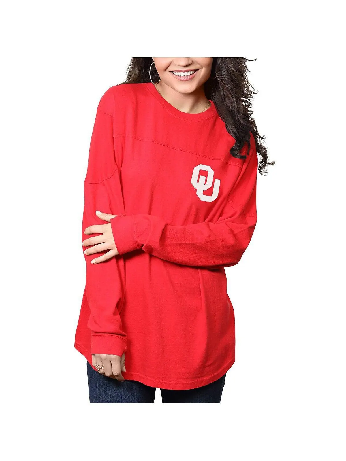 Женская малиновая футболка оверсайз с длинным рукавом Oklahoma Earlys The Big Shirt Pressbox — изображение 1 из 2, красный