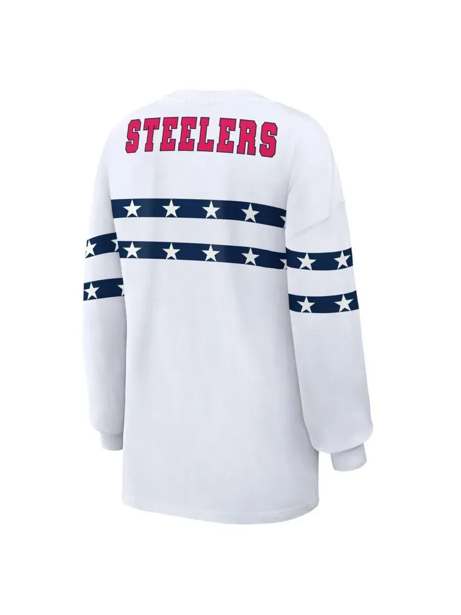 Футболка с длинным рукавом с принтом Pittsburgh Steelers Americana Stripe WEAR by Erin Andrews — изображение 3 из 6, белый