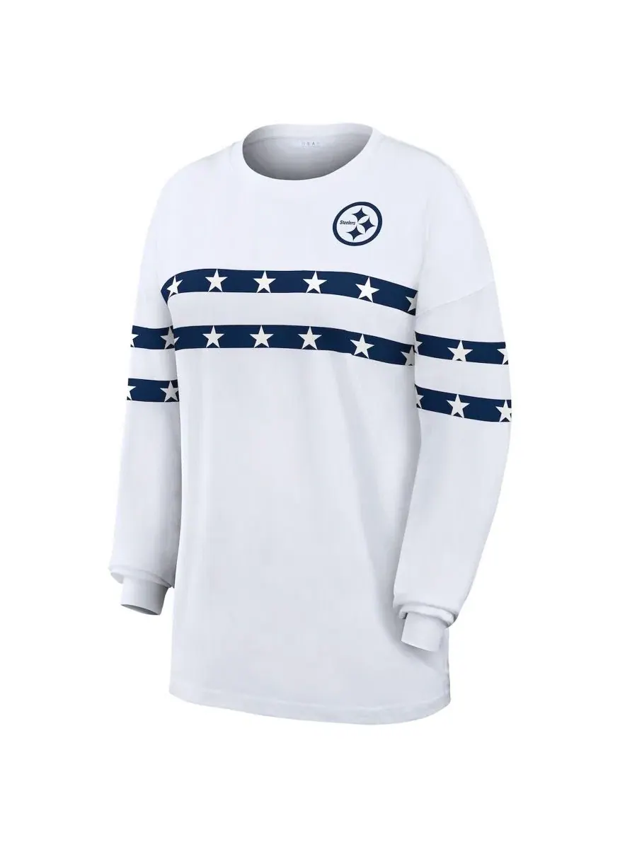 Футболка с длинным рукавом с принтом Pittsburgh Steelers Americana Stripe WEAR by Erin Andrews — изображение 5 из 6, белый