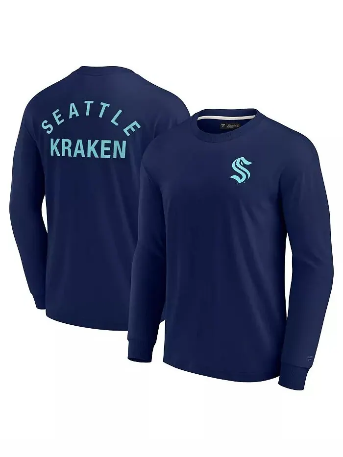 Футболка с длинным рукавом Seattle Kraken супермягкая для мужчин и женщин цвета Deep Sea Blue — изображение 1 из 3