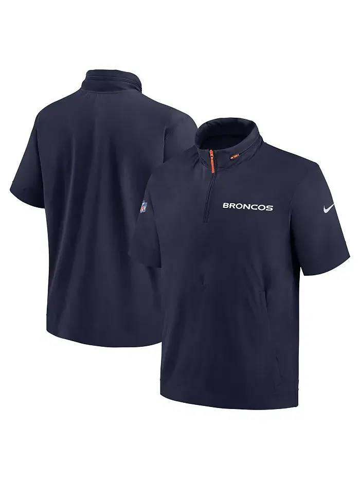 Мужская синяя худи-полузипка Denver Broncos 2024 Sideline Coach с короткими рукавами Nike — изображение 1 из 3