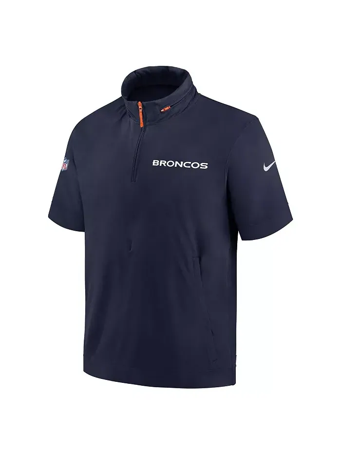 Мужская синяя худи-полузипка Denver Broncos 2024 Sideline Coach с короткими рукавами Nike — изображение 2 из 3