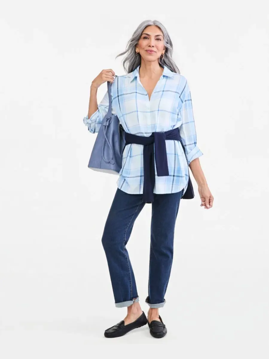 Рубашка с длинным рукавом на пуговицах, модель Plaid Roll-Tab Style & Co, Delicate Peri — изображение 3 из 4