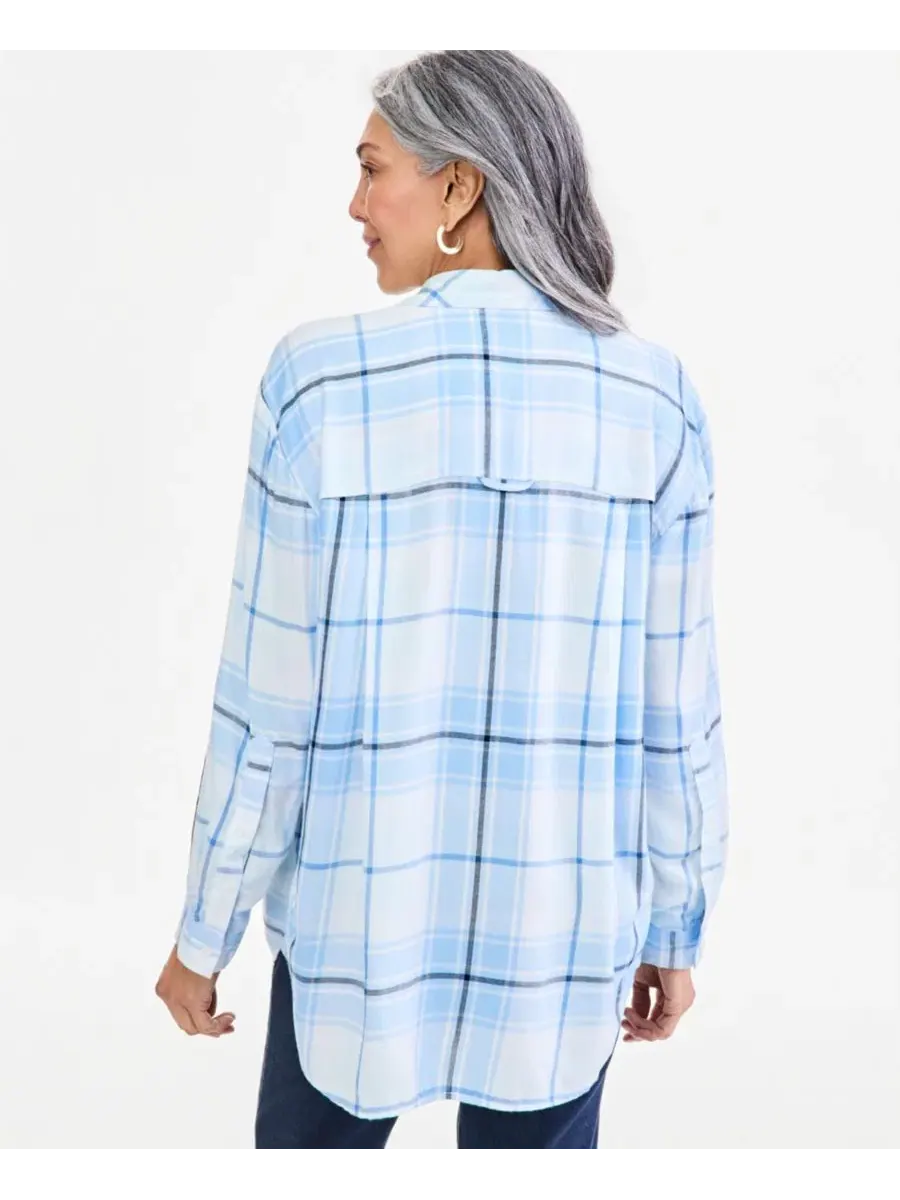 Рубашка с длинным рукавом на пуговицах, модель Plaid Roll-Tab Style & Co, Delicate Peri — изображение 4 из 4