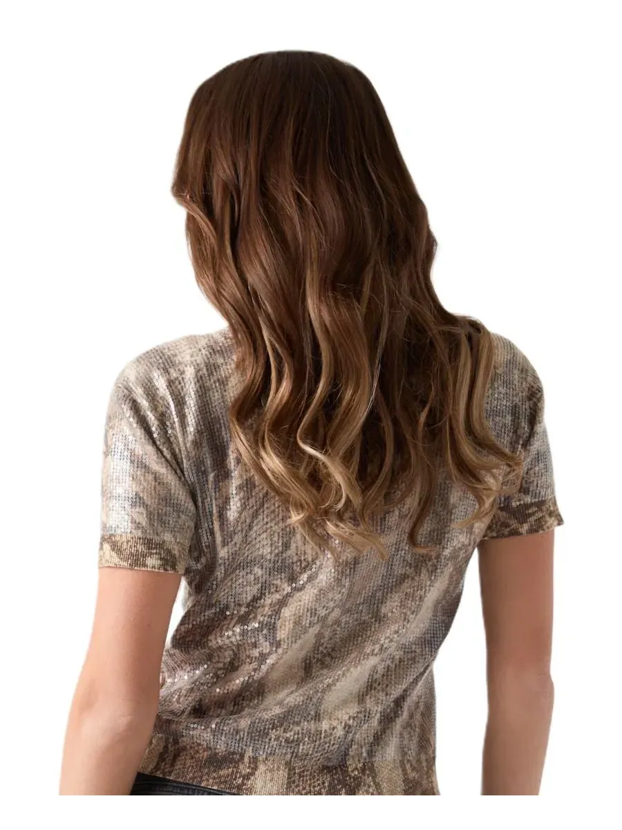 Женский джемпер с принтом и пайетками Juniper Sequin Short-Sleeve Sweater GUESS, Rustic Python — изображение 5 из 5