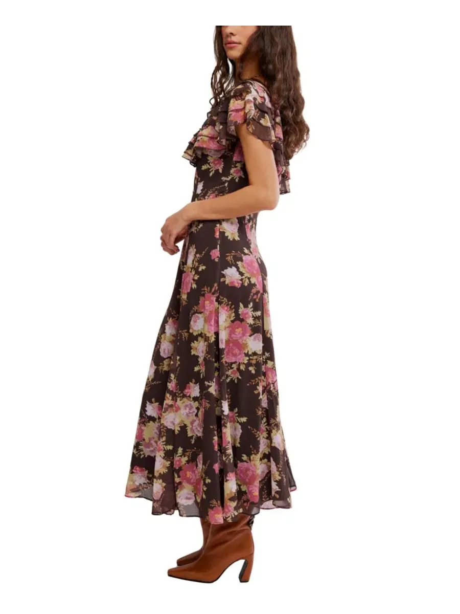 Платье макси с цветочным принтом и коротким рукавом Forsythia Maxi Floral-Print Short-Sleeve V-Neck — изображение 2 из 4