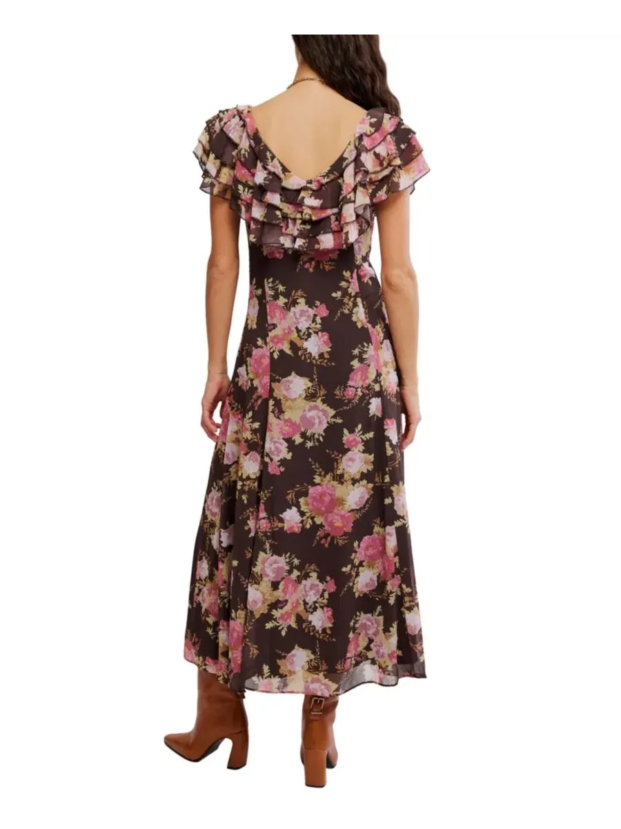 Платье макси с цветочным принтом и коротким рукавом Forsythia Maxi Floral-Print Short-Sleeve V-Neck — изображение 4 из 4