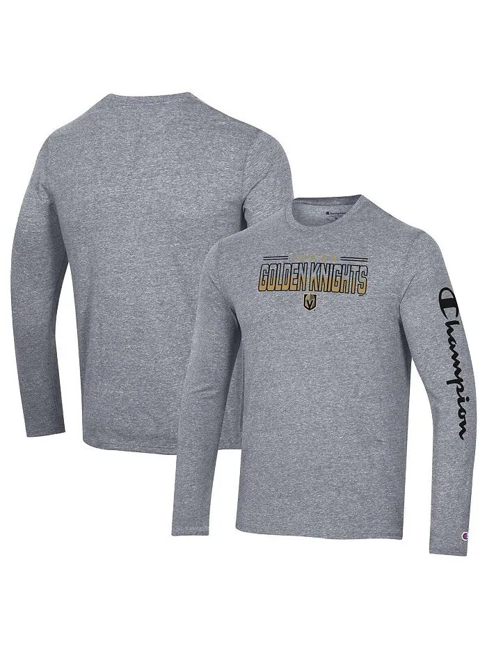 Мужская футболка с длинным рукавом Heather Grey Vegas Golden Knights Tri-Blend Champion — изображение 1 из 3, серый