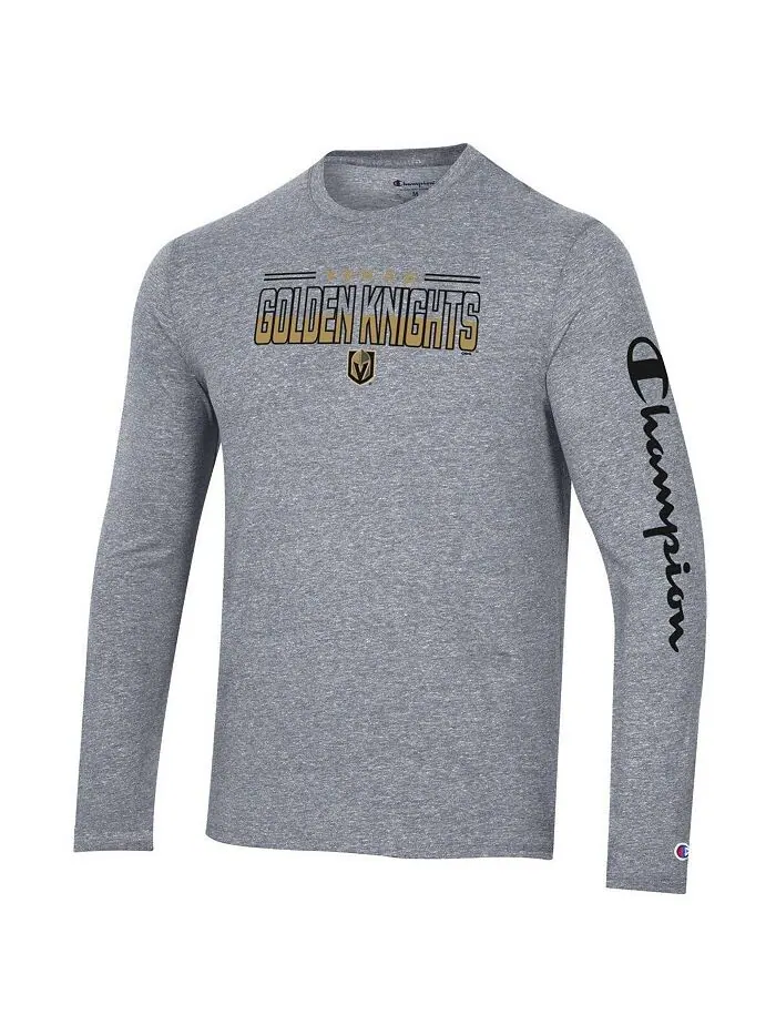 Мужская футболка с длинным рукавом Heather Grey Vegas Golden Knights Tri-Blend Champion — изображение 3 из 3, серый