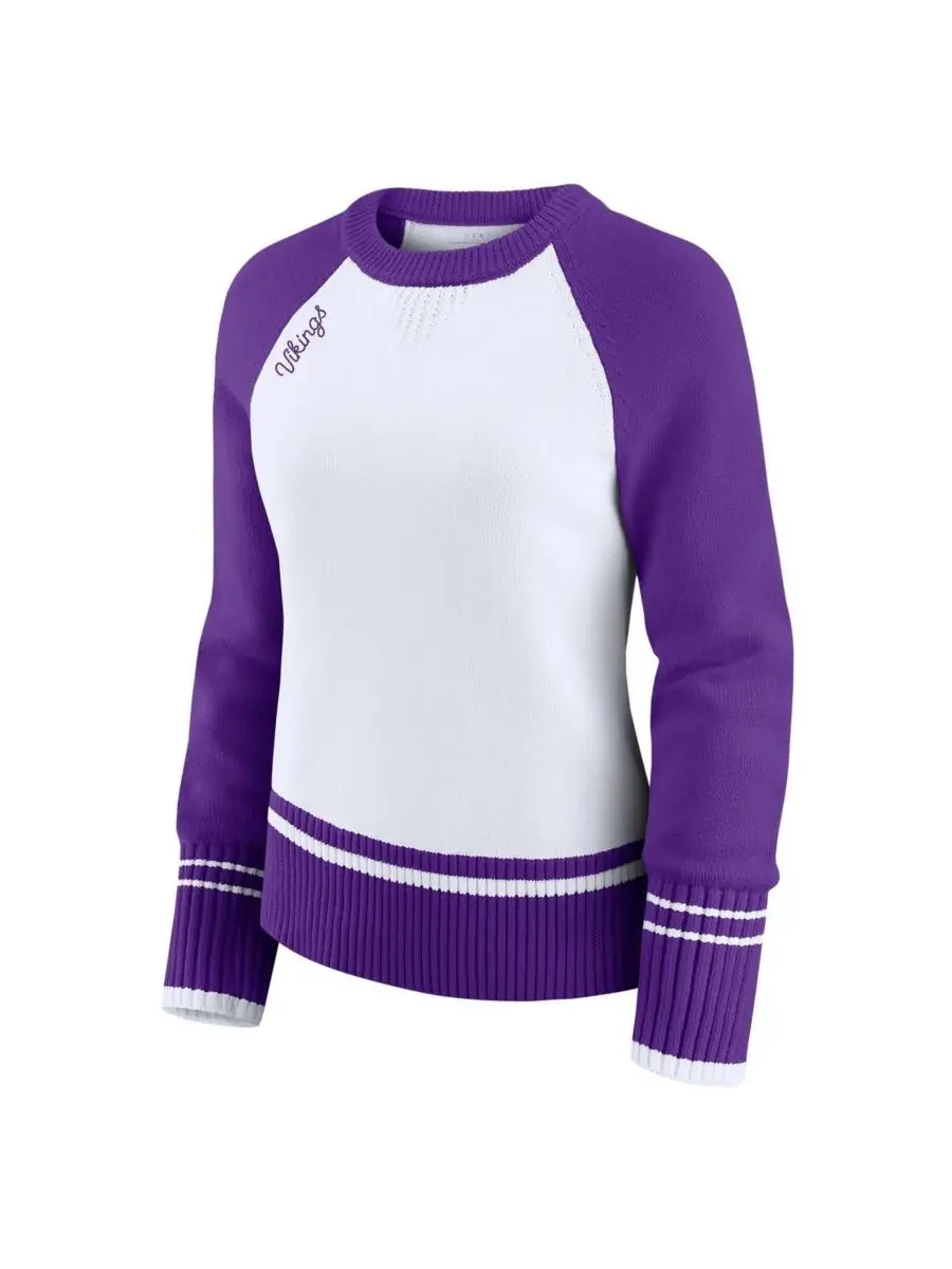 WEAR by Erin Andrews Женский бело-фиолетовый свитер-реглан с цветными блоками в стиле команды — изображение 2 из 3