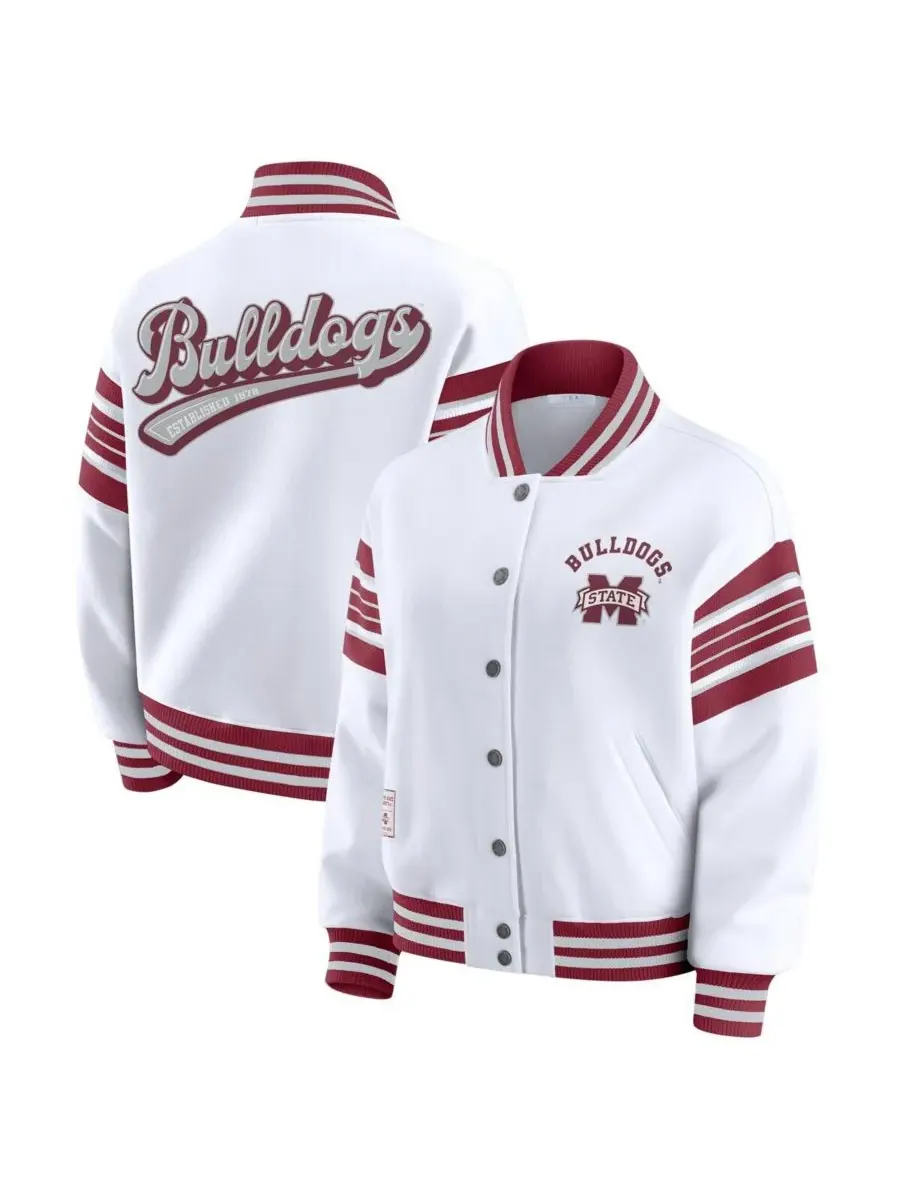WEAR by Erin Andrews Женская белая/бордовая флисовая толстовка-куртка Mississippi State Bulldogs с — изображение 1 из 3