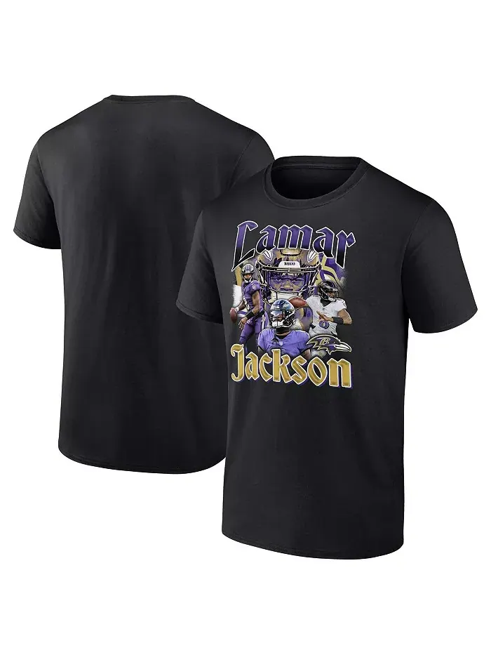 Мужская футболка с графическим принтом Lamar Jackson Black Baltimore Ravens Notorious Player — изображение 1 из 4