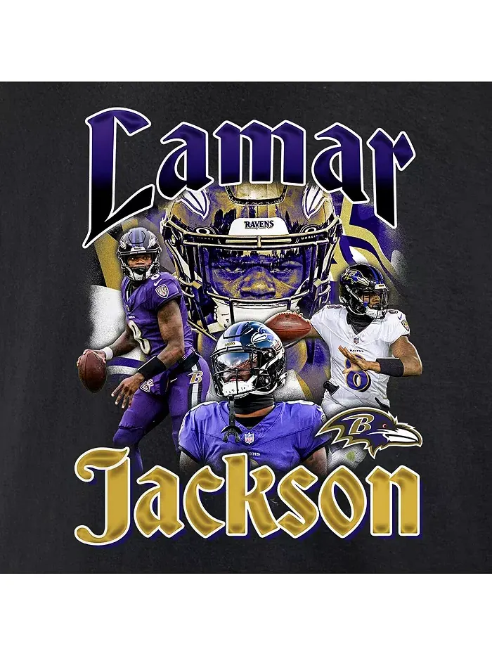 Мужская футболка с графическим принтом Lamar Jackson Black Baltimore Ravens Notorious Player — изображение 3 из 4