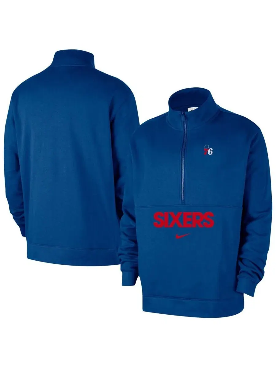 Куртка-полузамок с флисовой подкладкой Philadelphia 76ers Courtside Club Nike — изображение 1 из 3, синий