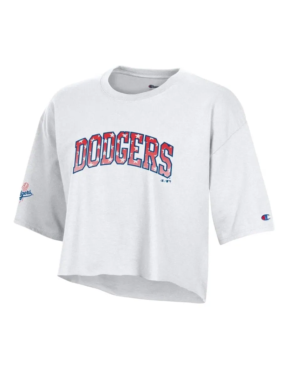 Футболка-кроп Champion с принтом, Los Angeles Dodgers — изображение 2 из 3, белый
