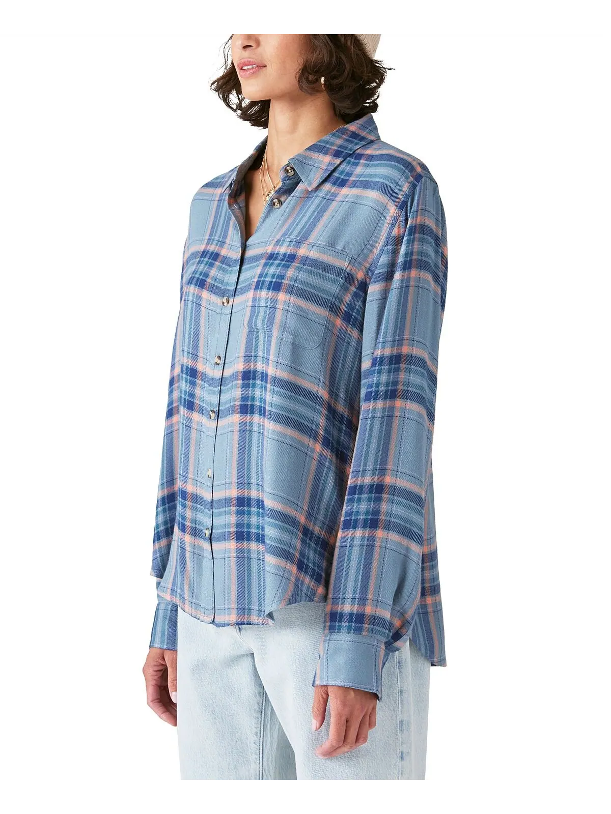 Женская клетчатая рубашка бойфренда на пуговицах Lucky Brand — изображение 3 из 3, синий