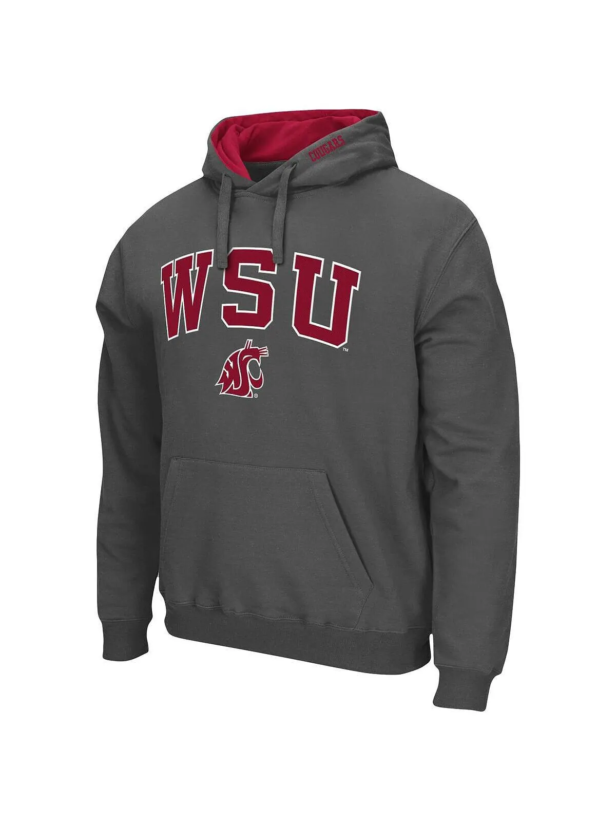 Мужская темно-серая толстовка с капюшоном washington state cougars arch & logo 3.0 pullover — изображение 3 из 3, темно-серый