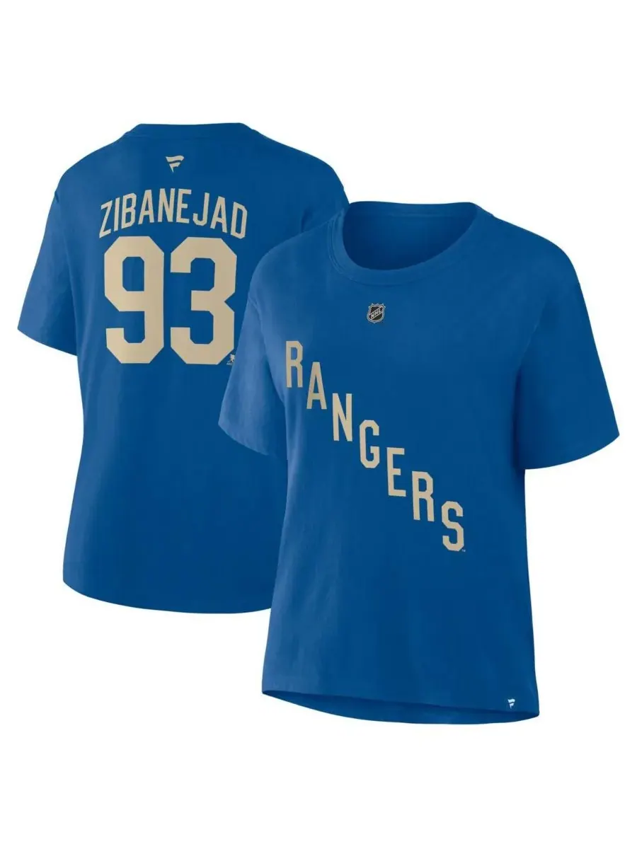 Fanatics Женская синяя футболка Mika Zibanejad New York Rangers Authentic Stack с именем и номером — изображение 1 из 3