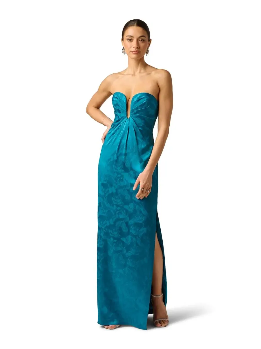 Платье с принтом без бретелек, модель Printed Strapless Pleated Adrianna, Peacock — изображение 1 из 5
