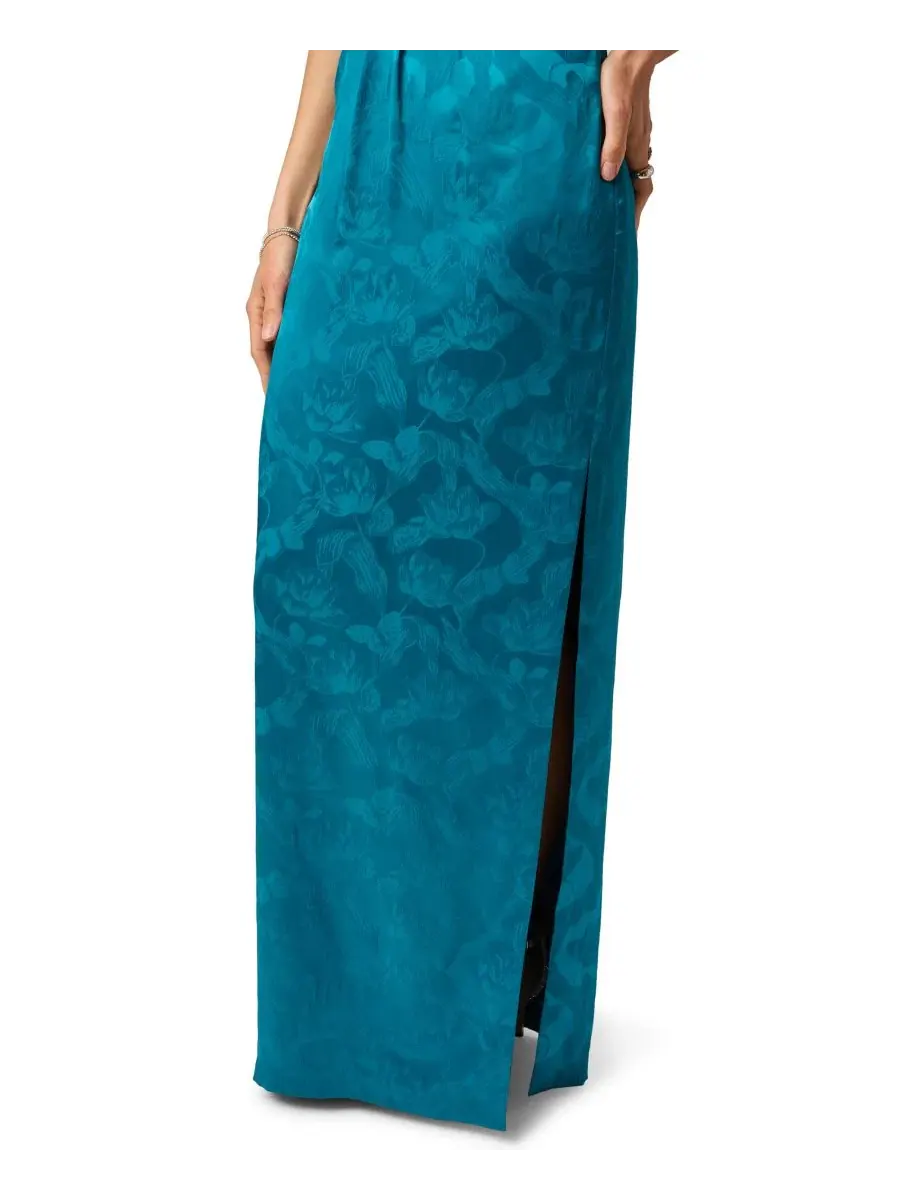 Платье с принтом без бретелек, модель Printed Strapless Pleated Adrianna, Peacock — изображение 4 из 5