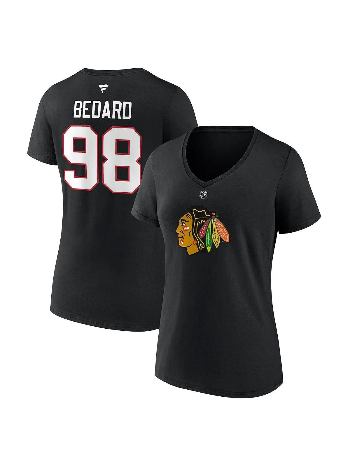 Женская черная футболка с фирменным логотипом Connor Bedard Chicago Blackhawks NHL Draft 2023, имя — изображение 1 из 3
