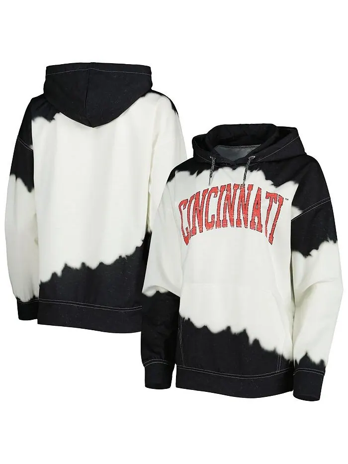 Женская бело-черная рваная толстовка с капюшоном Cincinnati Bearcats For the Fun, окрашенная — изображение 1 из 3