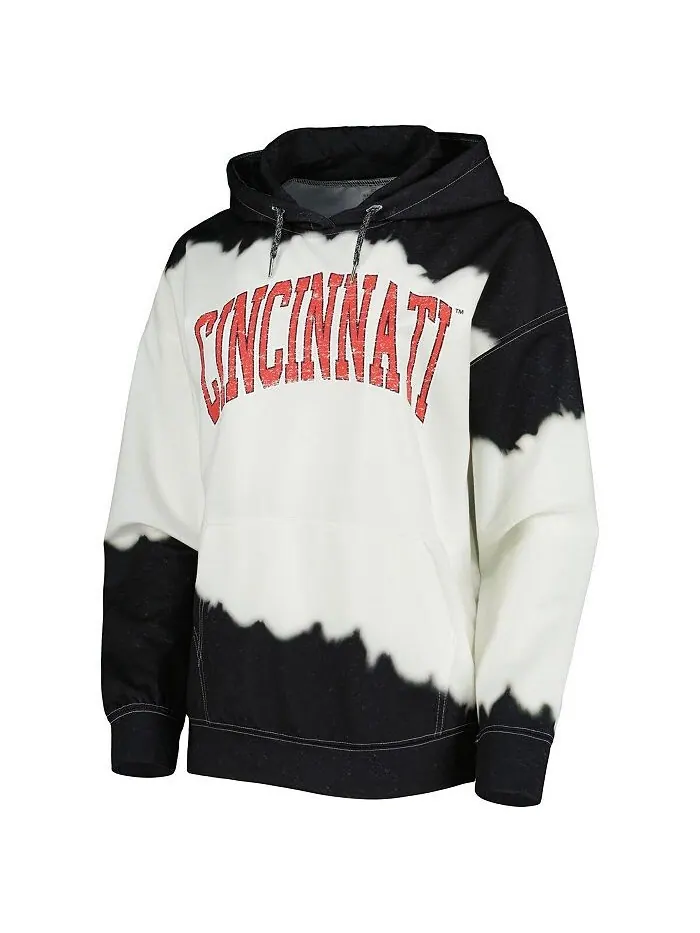 Женская бело-черная рваная толстовка с капюшоном Cincinnati Bearcats For the Fun, окрашенная — изображение 2 из 3