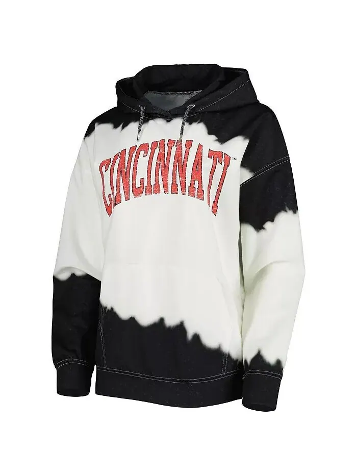 Женская бело-черная рваная толстовка с капюшоном Cincinnati Bearcats For the Fun, окрашенная — изображение 2 из 3