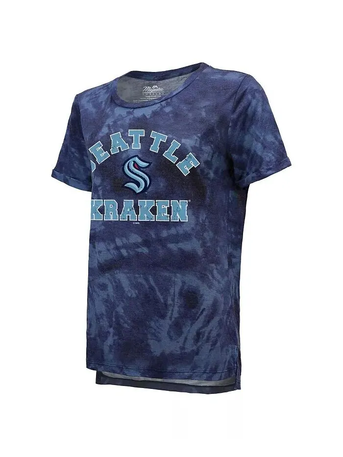 Женская футболка Deep Sea Seattle Kraken Boyfriend Tie-Dye с нитками Majestic — изображение 2 из 3