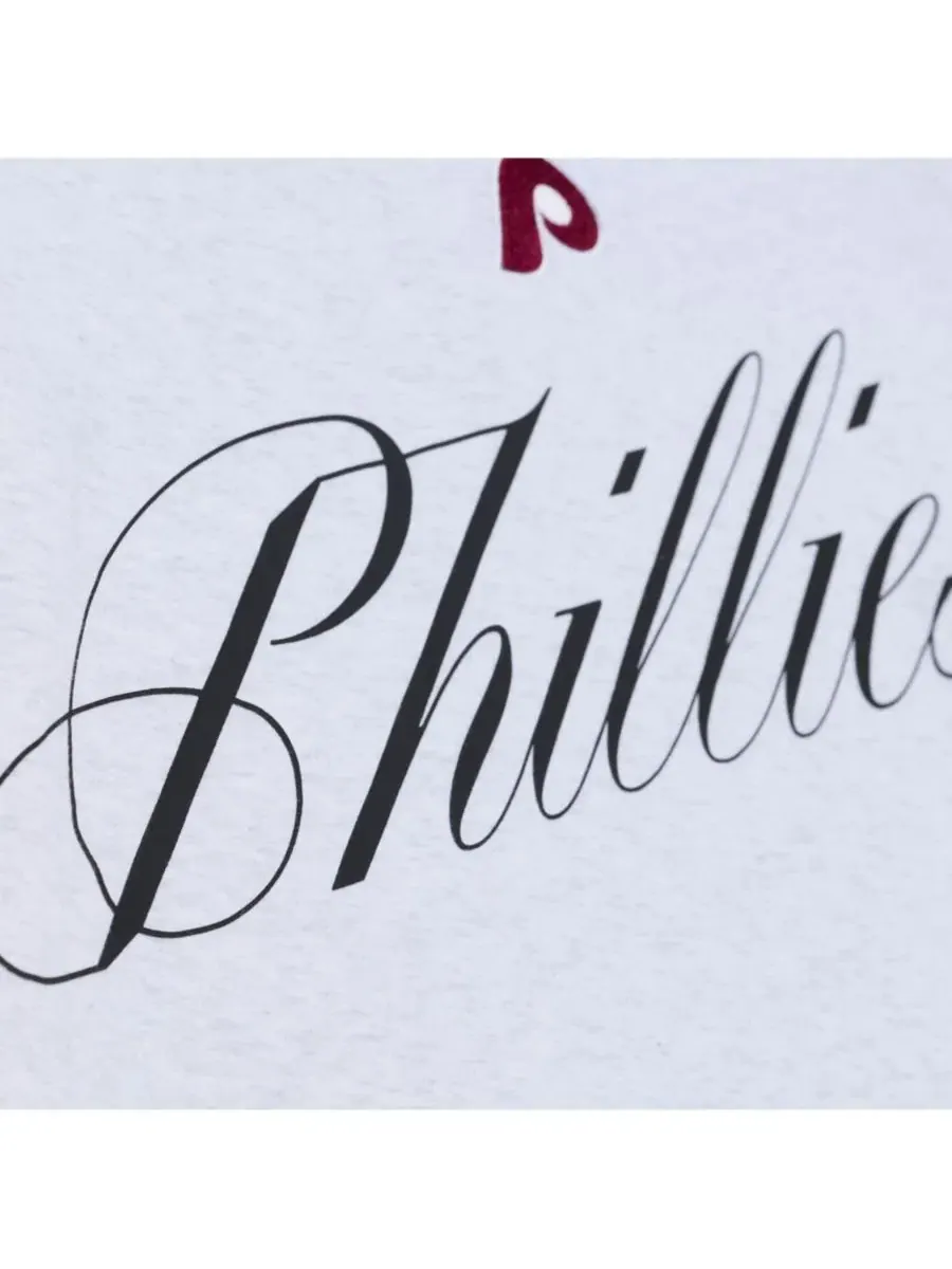 Женская укороченная футболка свободного кроя серого цвета с надписью Philadelphia Phillies Mitchell — изображение 5 из 5