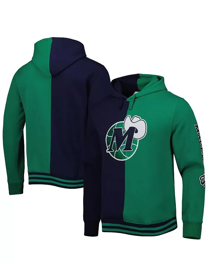 Мужской худи Dallas Mavericks Hardwood Classics Split цвета темно-синий и зеленый Mitchell & Ness — изображение 1 из 3