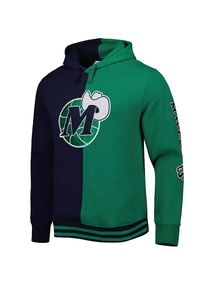 Мужской худи Dallas Mavericks Hardwood Classics Split цвета темно-синий и зеленый Mitchell & Ness — изображение 3 из 3