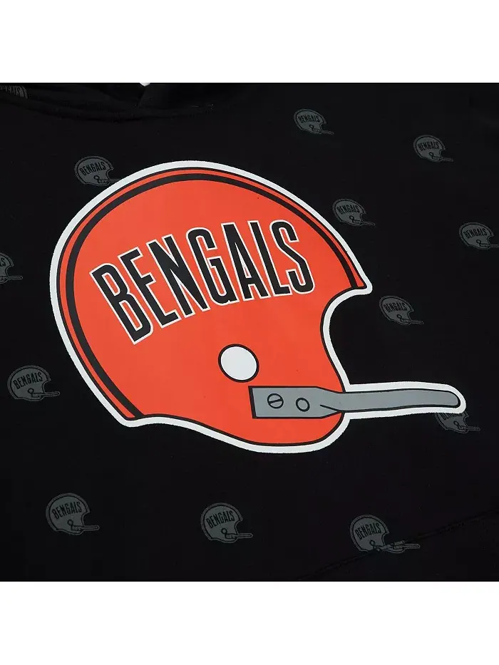 Мужская черная толстовка с капюшоном из флиса с принтом Cincinnati Bengals по всей поверхности — изображение 2 из 4