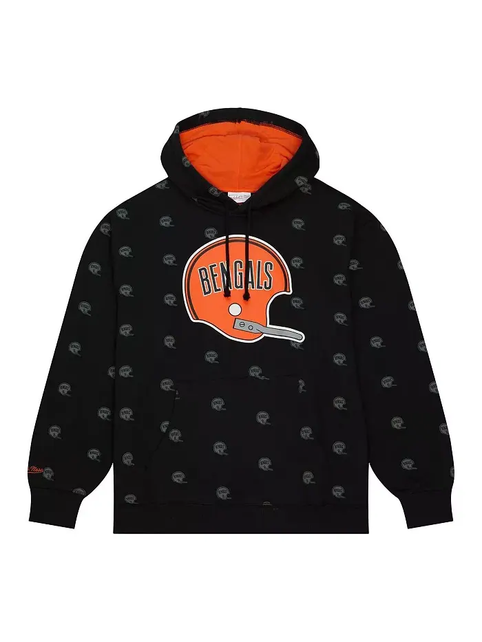 Мужская черная толстовка с капюшоном из флиса с принтом Cincinnati Bengals по всей поверхности — изображение 3 из 4