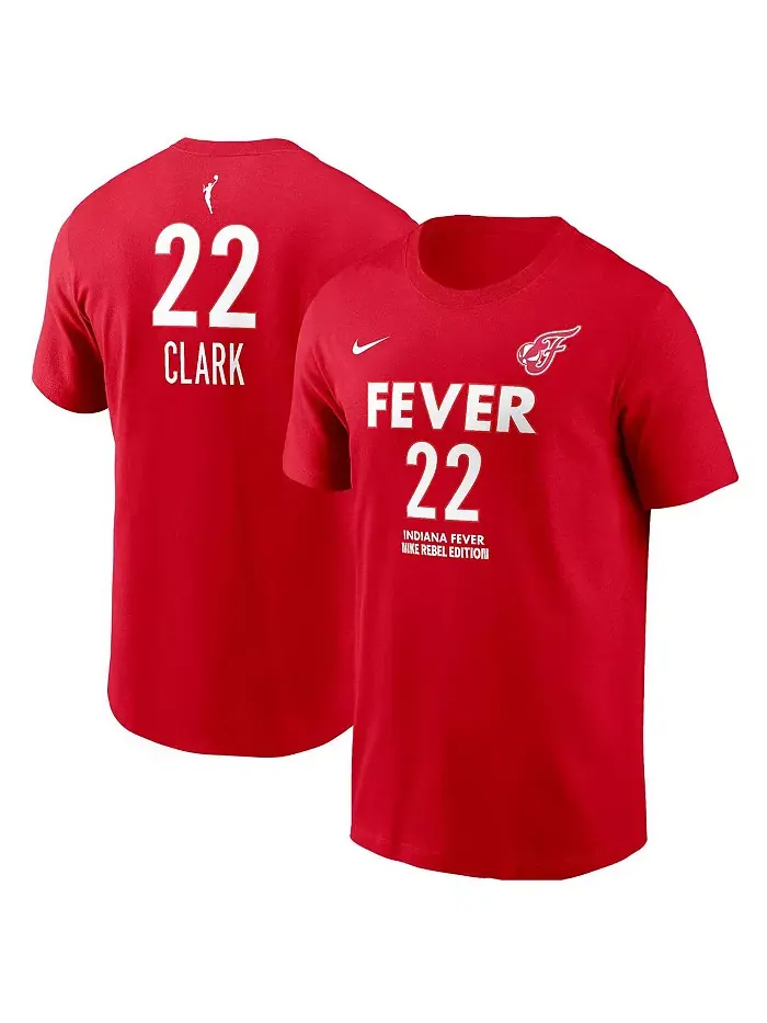 Мужская и женская футболка Caitlin Clark Red Indiana Fever 2024 WNBA Draft Rebel Edition с именем — изображение 1 из 3