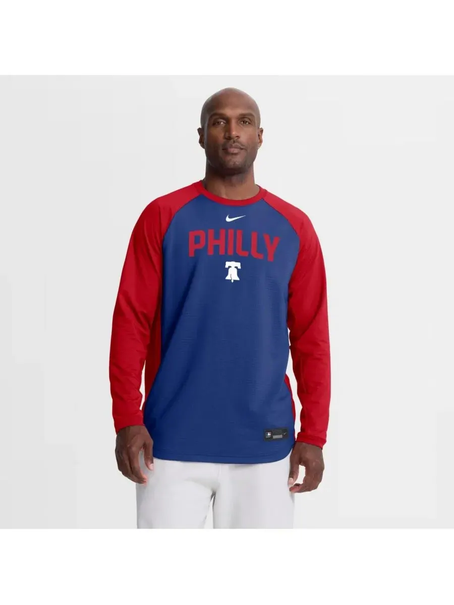 Свитшот с регланом и длинным рукавом Philadelphia Phillies Authentic Collection Nike — изображение 1 из 5, красный