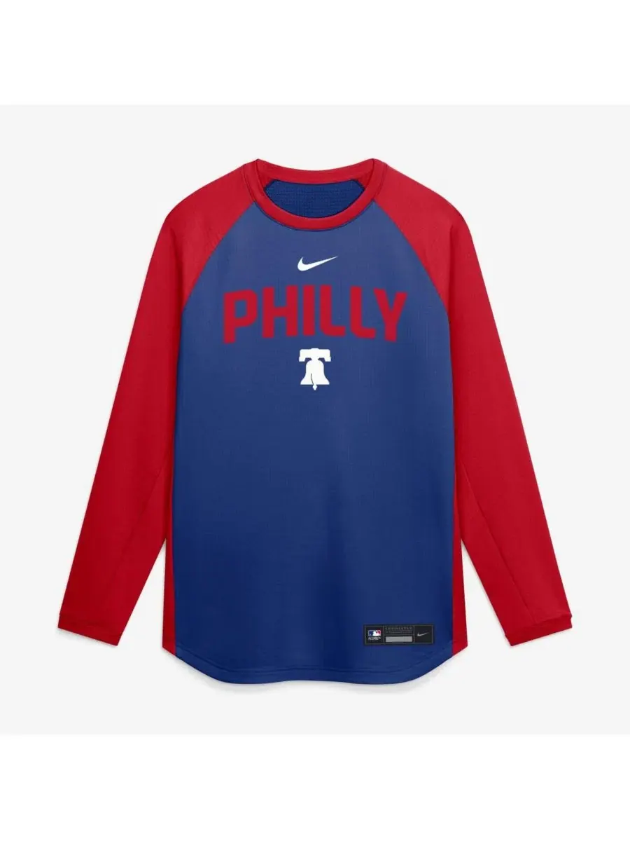 Свитшот с регланом и длинным рукавом Philadelphia Phillies Authentic Collection Nike — изображение 2 из 5, красный
