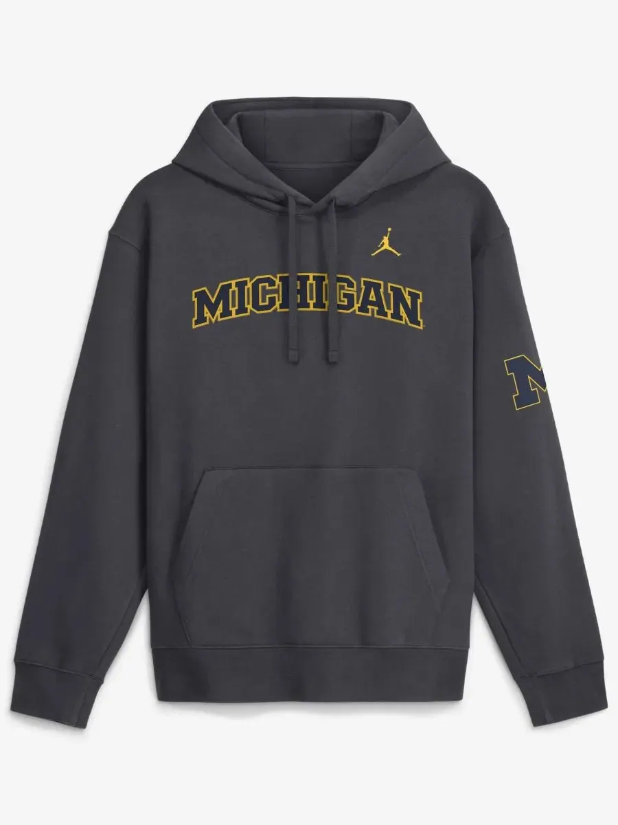 Худи с капюшоном, с флисовой подкладкой, Michigan Wolverines 2026 Sideline Club Jordan — изображение 1 из 2, серый