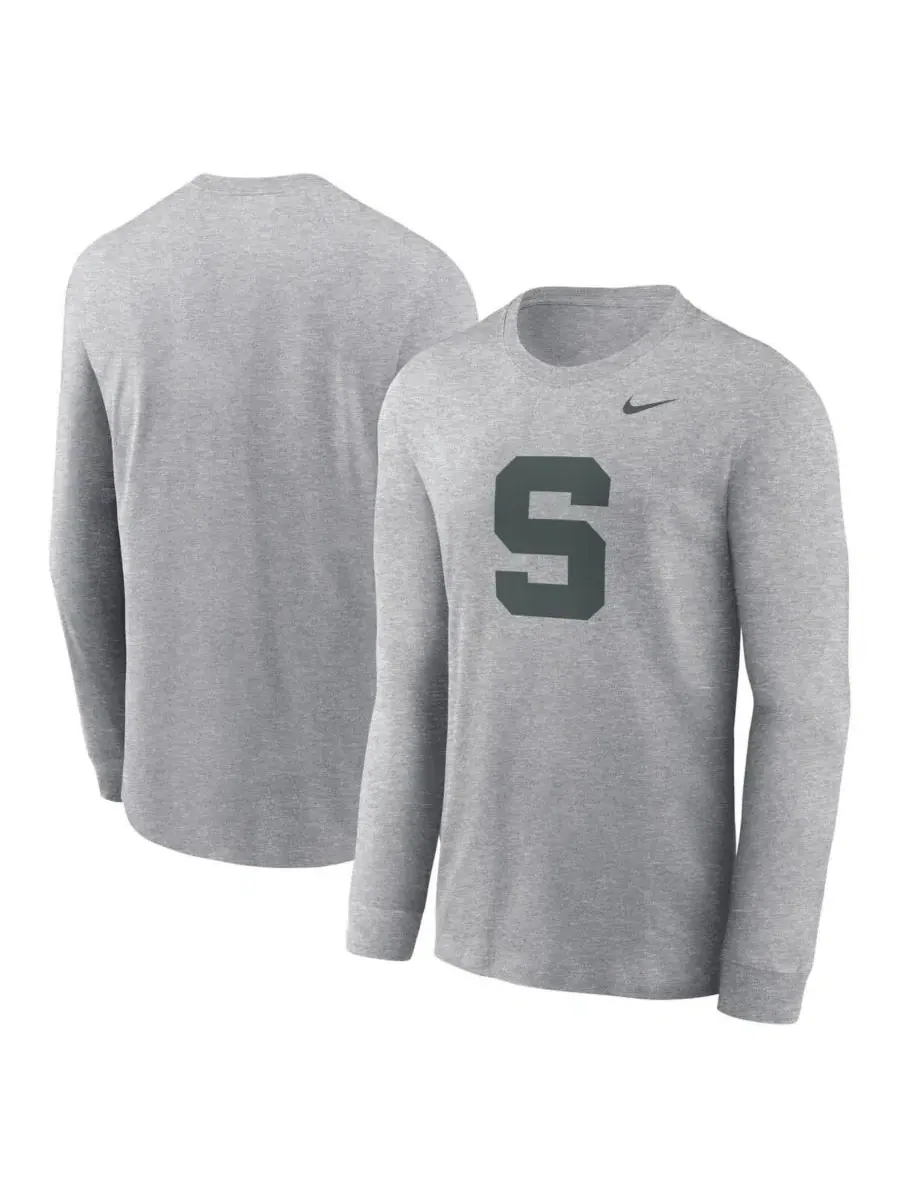 Футболка с длинным рукавом с принтом Michigan State Spartans Alternate Logo Nike — изображение 1 из 3, серый