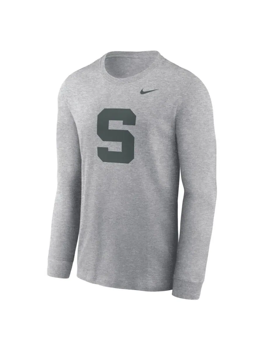Футболка с длинным рукавом с принтом Michigan State Spartans Alternate Logo Nike — изображение 3 из 3, серый