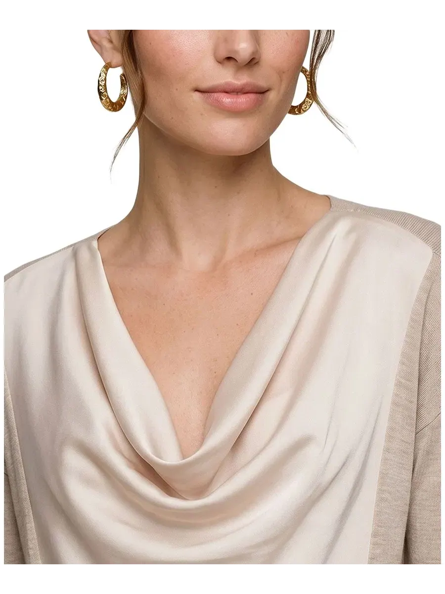 Пуловер с капюшоном из атласа и трикотажа Petite Cowl Neck Long-Sleeve Satin Pullover Liverpool Los — изображение 2 из 3