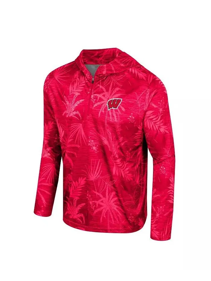 Мужская красная толстовка Wisconsin Badgers Palms Printed Lightweight с капюшоном и — изображение 2 из 3