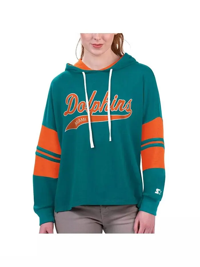 Женская футболка с капюшоном Aqua Miami Dolphins Bump And Run с длинным рукавом Starter — изображение 1 из 1
