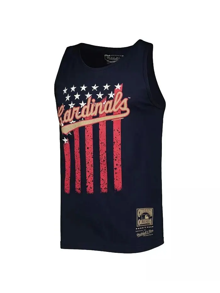 Мужская темно-синяя майка St. Louis Cardinals Cooperstown Collection Stars and Stripes Mitchell & — изображение 2 из 3