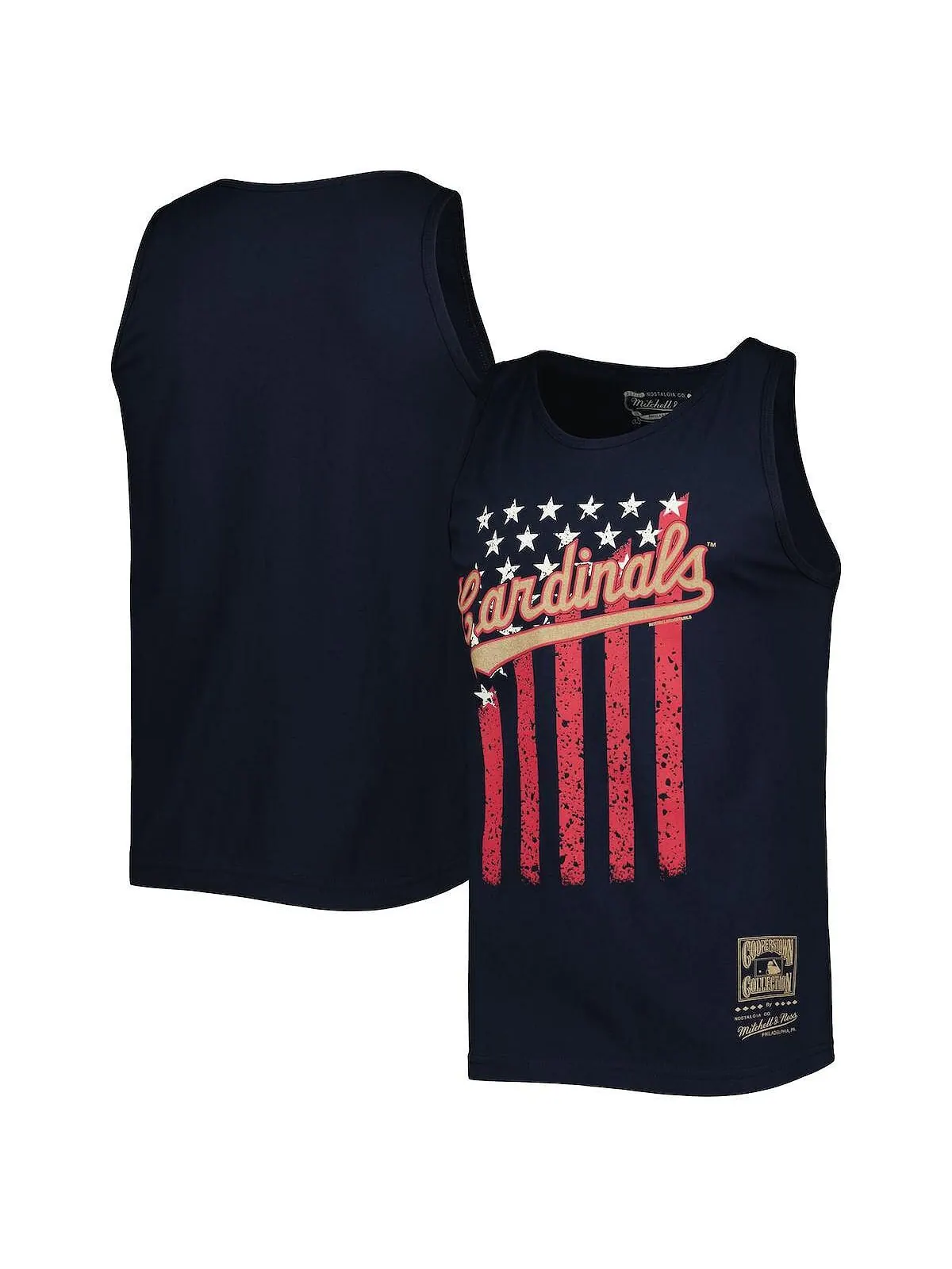 Мужская темно-синяя майка St. Louis Cardinals Cooperstown Collection Stars and Stripes Mitchell & — изображение 1 из 3