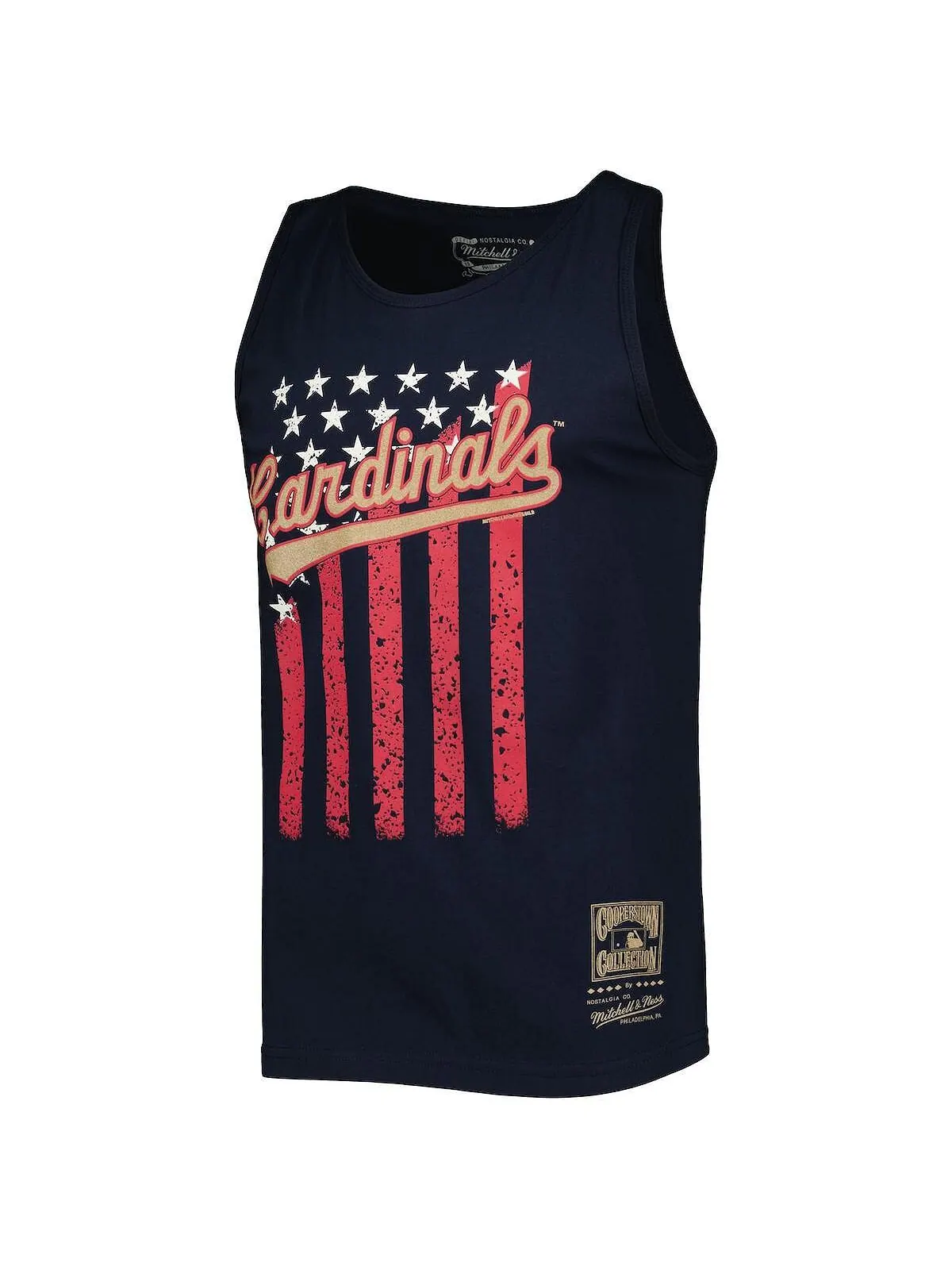 Мужская темно-синяя майка St. Louis Cardinals Cooperstown Collection Stars and Stripes Mitchell & — изображение 2 из 3